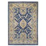 High-Quality Hand-Knotted Navy And Ivory Area Rug