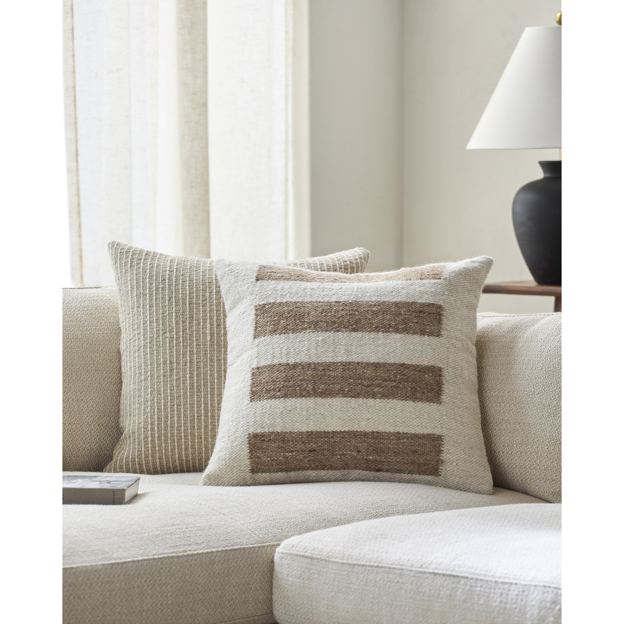 Osmund Geometric Throw Pillow, Down, 22" x 22", Brown