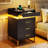 Nightstand Set Of 2 With Charging Station, Night Stand With 3 Drawers And 1 Pull-Out Tray, Modern End Table With Storage, Bedside Table With Led Lights & Metal Legs-1792114957