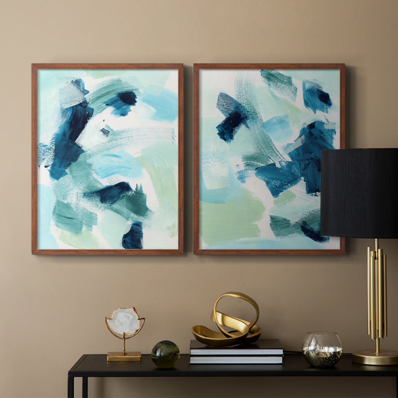 «Teal Composition I», reproduction encadrée de qualité supérieure - prête à être accrochée - aucun clou requis - aucun clou requis