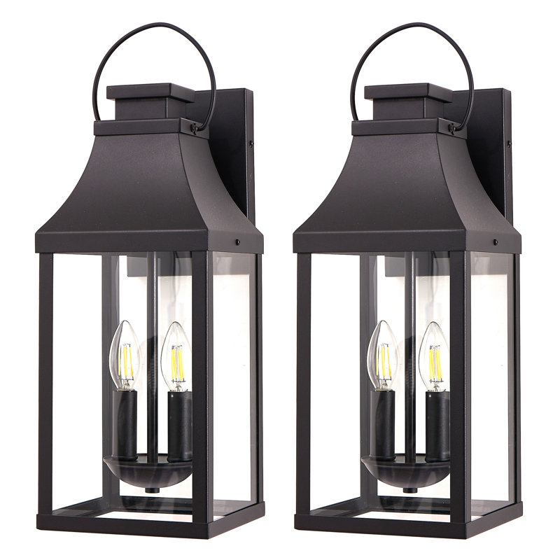 Applique murale d'extérieur 20 po moderne noir 20 po, paquet de 2 luminaires d'extérieur résistants aux intempéries avec verre transparent