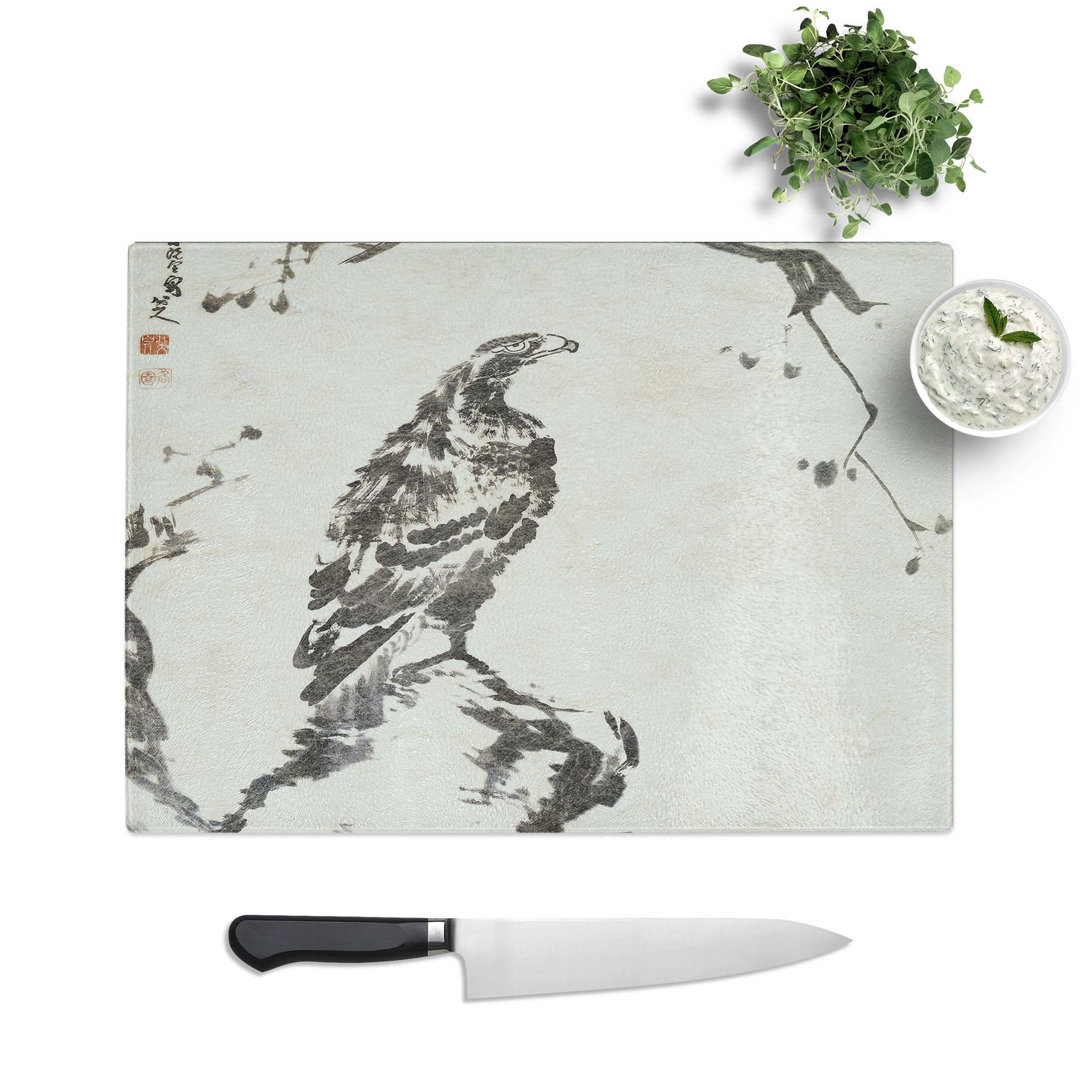 Tempered Glass Two Eagles by Bada Shanren Cutting Board