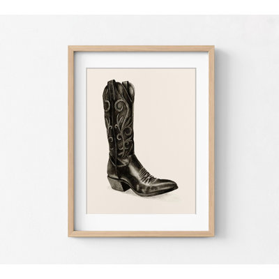 Shiny Boots I By Grace Popp, Cowgirl Leather Black Boots Poster Print, Black And White Rustic Ranch Entryway Wall Poster Print