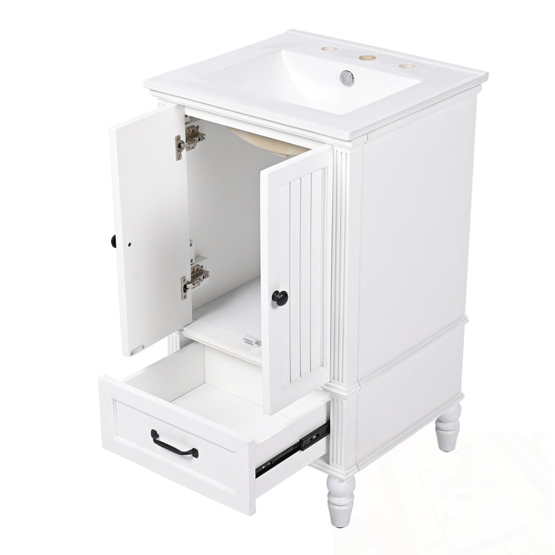 Meuble-lavabo avec lavabo, deux portes et un tiroir, Blanc