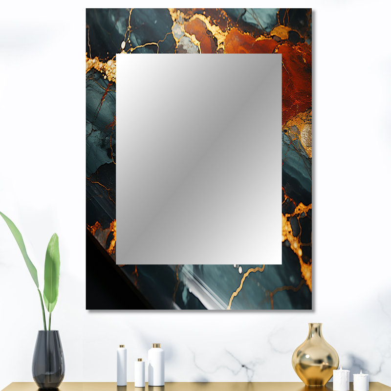 Gold and Green Serene abstract marble dream V - Marble Decorative Mirror, Gold Wall Mirror, Printed Metal Art, 40" x 30"