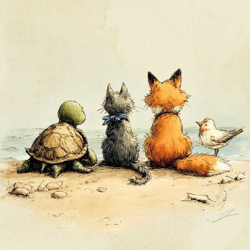 Shoreline Pals - Art mural sur toile tendue, H 20 po x l 20 po