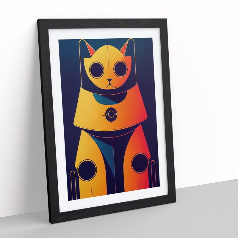 Robo Cat - Single Picture Frame Print, 64cm H x 46cm W x 2cm D, Black Framed