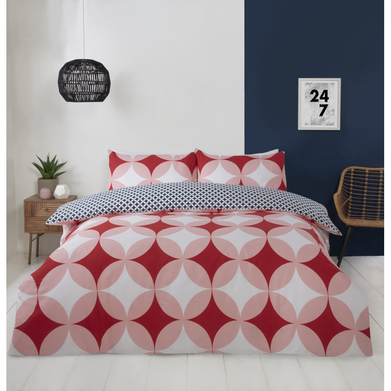 Blue Yellow Reversible Duvet Cover Set, Red/Blue, Double - 2 Standard Pillowcases
