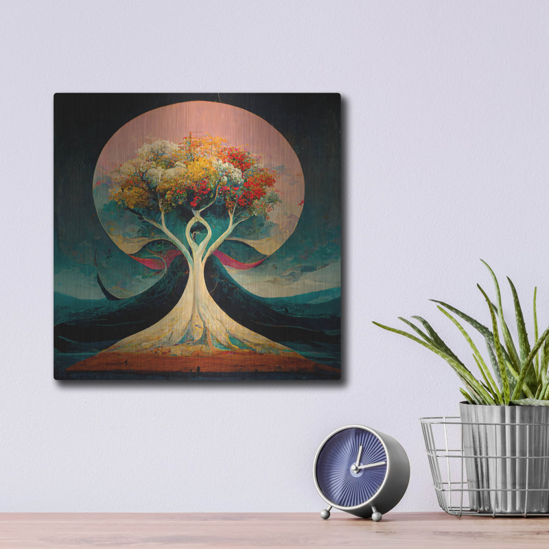 Arbre de vie 22 sur métal par Ray Heere, H 12 po x l 12 po