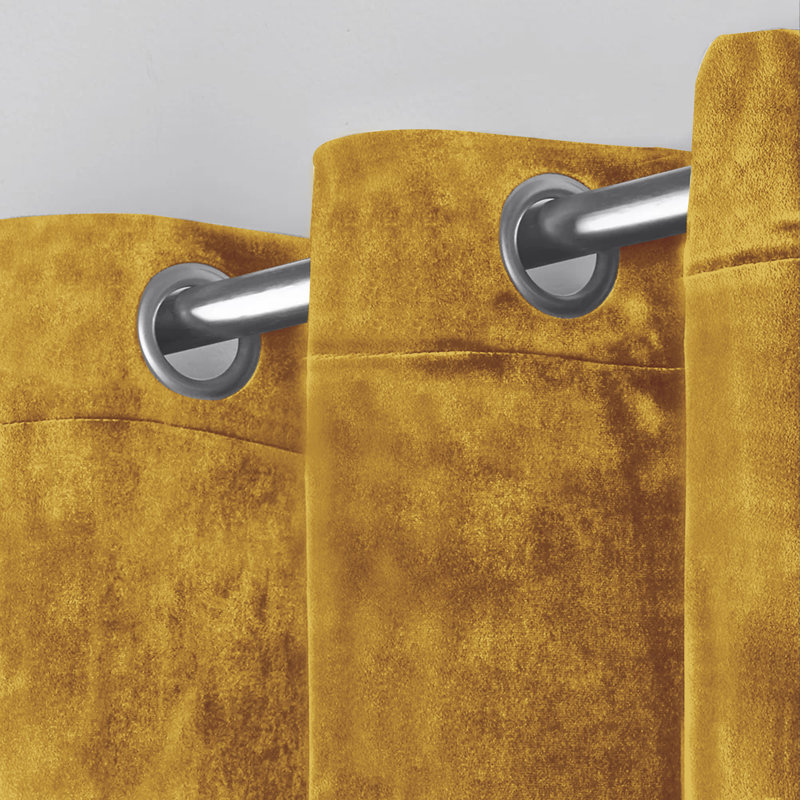 Pownal Crushed Velvet Eyelet Sheer Living Room Curtains, 168 x 137cm, Ochre