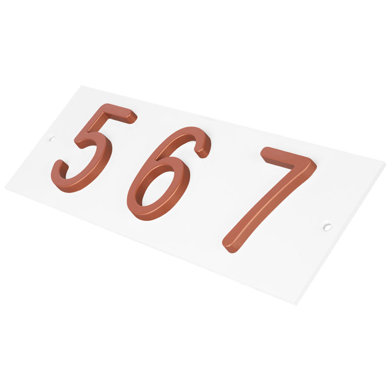 Plaque d'adresse horizontale en aluminium Royal Shade - à 3 chiffres sur mesure, Blanc, Cuivre, Oui