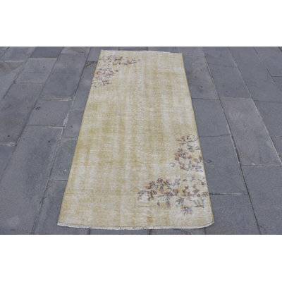 Vintage Turkish Oushak Accent Rug in Beige for Kitchen or Entryway with Detailing