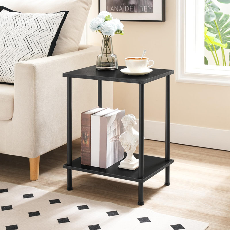 Small Side Table With 2 Storage Shelves, Sofa Table, Bedside Table, Black