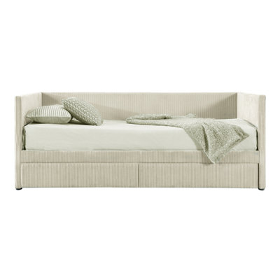 Twin Size Corduroy Daybed with Two Drawers and Wood Slat