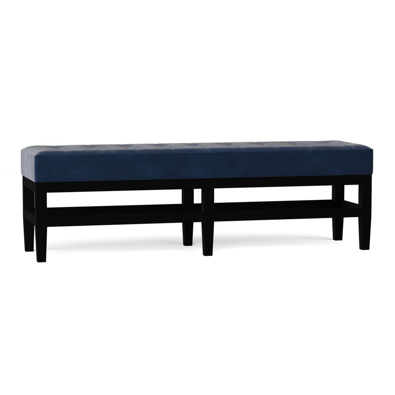 Galindo-White Upholstered Bench, Bella Navy, Mahogany