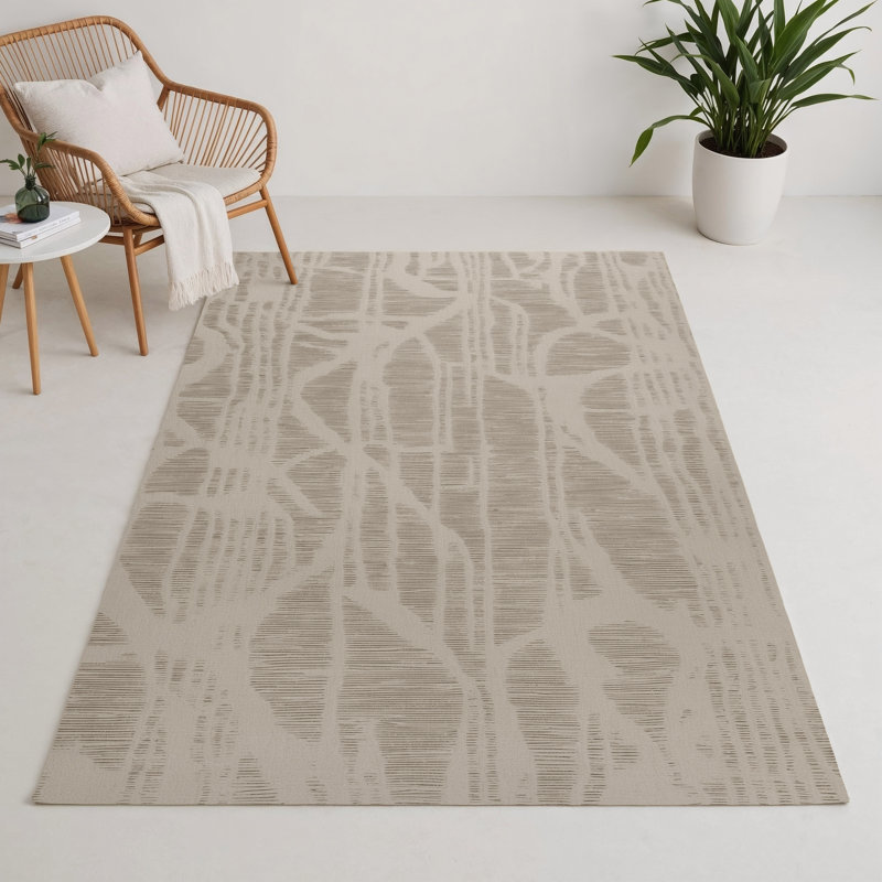 Abstract Beige Indoor and Outdoor Area Rug, Rectangle 5' x 7'