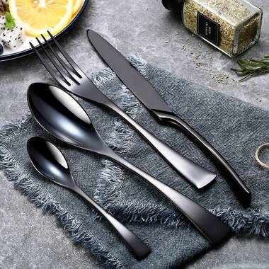 24 PCS Matte Black Silverware Set with Steak Knives, Stainless Steel  Flatware US