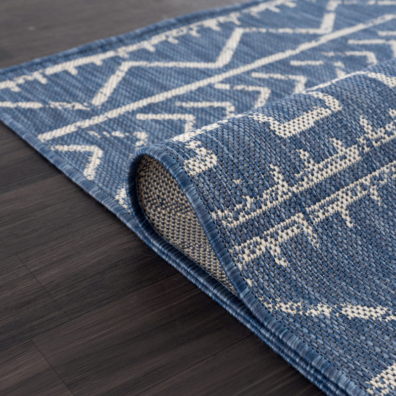 Tapis intérieur / extérieur bleu Waikiki, Rond 6 pi 7 po
