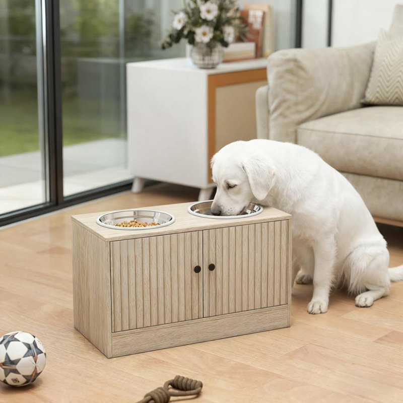 Bols surélevés pour chien avec armoire de rangement