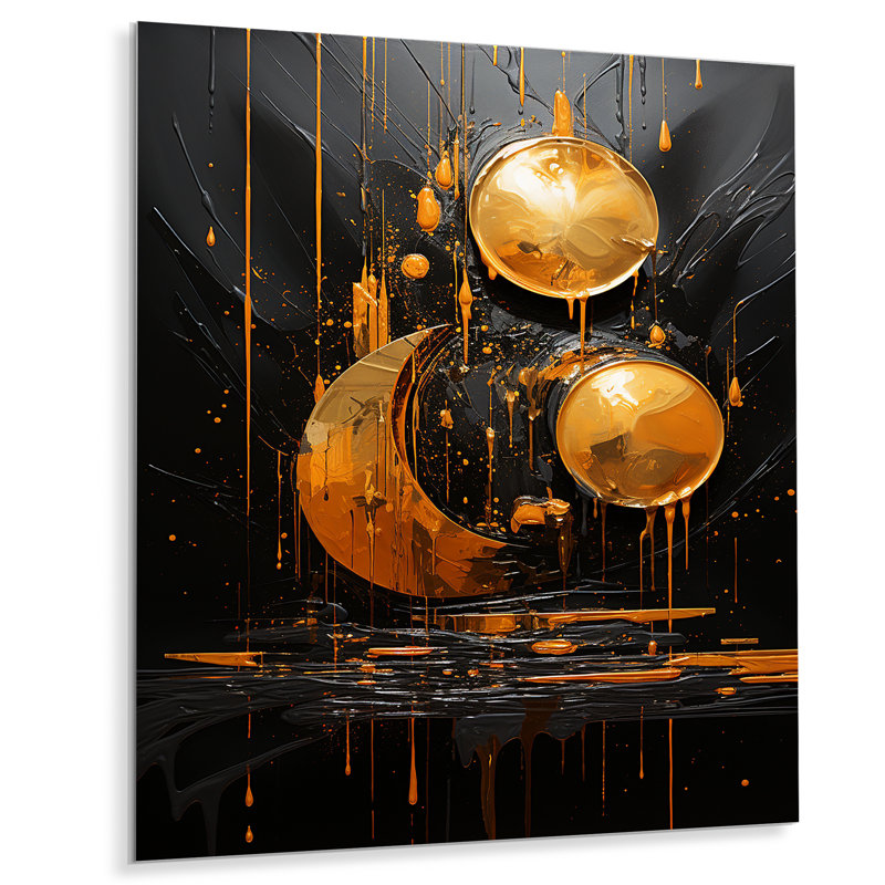 «Black and Gold Spiral Graffiti», art mural abstrait en métal, H 20 po x l 12 po x P 1 po