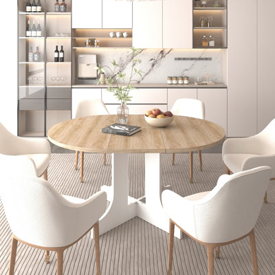 Table de salle à manger extensible 59 po x 43 po pour cuisine, rallonge amovible, base, table blanche, placage de chêne