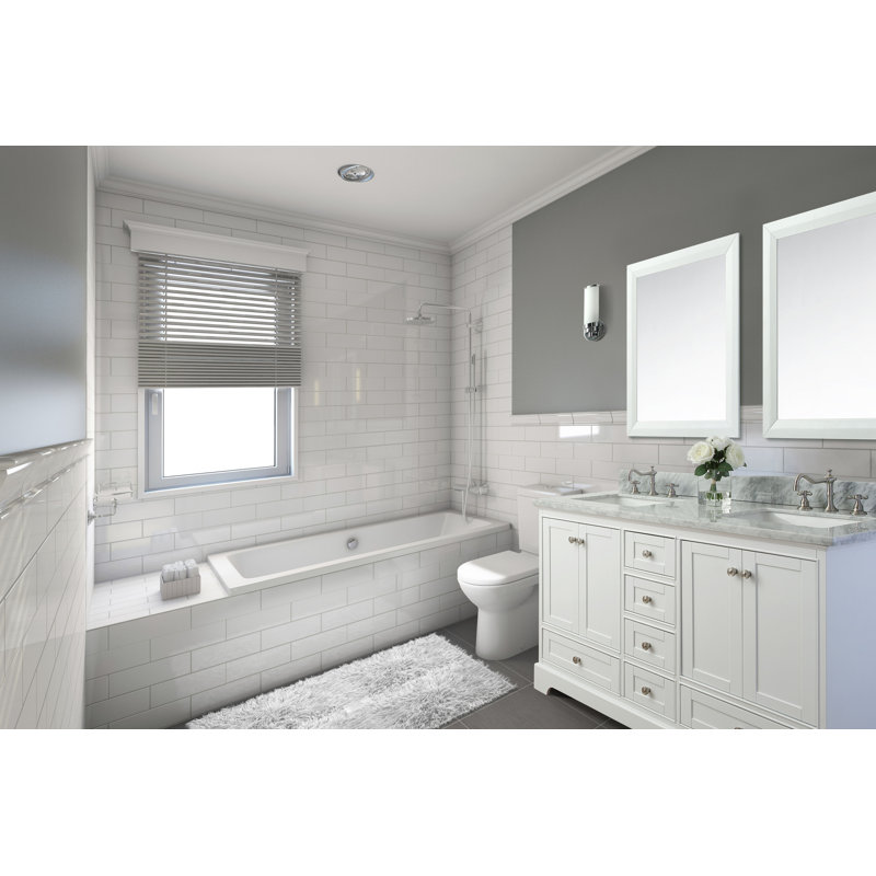 Audrey 60'' Double Bathroom Vanity with Top, White, Carrara White, Brushed Nickel