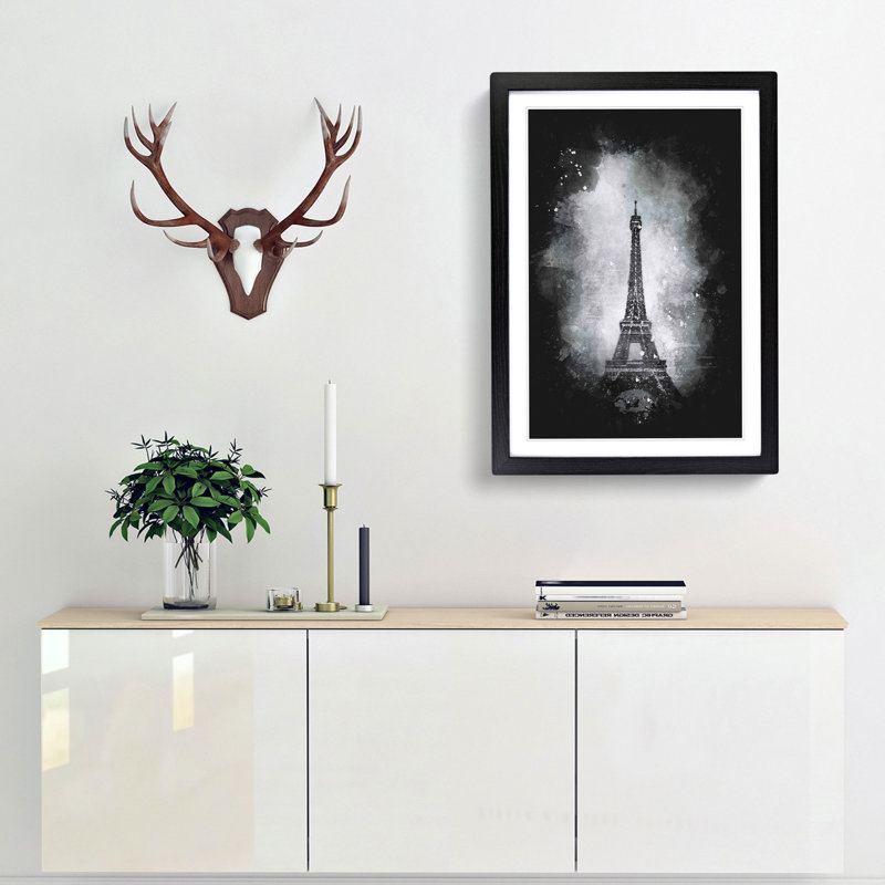 A Moody Eiffel Tower in Paris France - Picture Frame Graphic Art Print, 33cm H x 24cm W x 2cm D, Black Framed