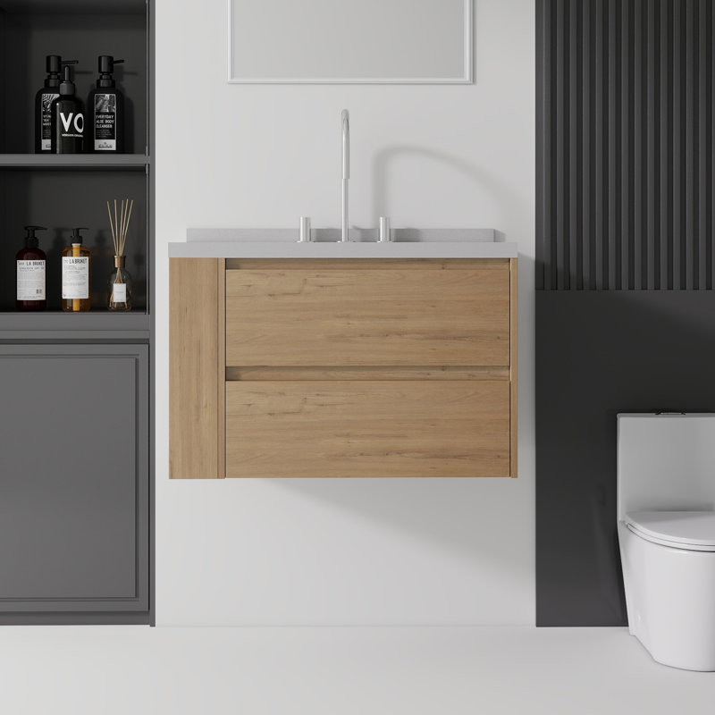 Meuble-lavabo flottant avec lavabo, Chêne, L 36 po