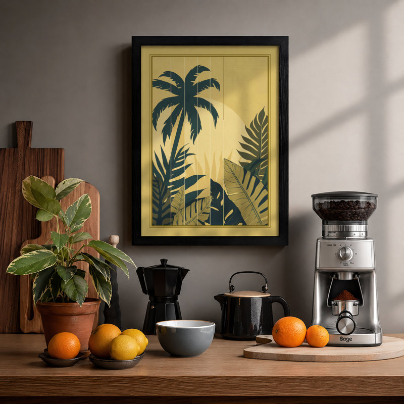 Tropical Palms Art Deco - Framed Print, A3 - 42.0 x 29.7 cm, Black