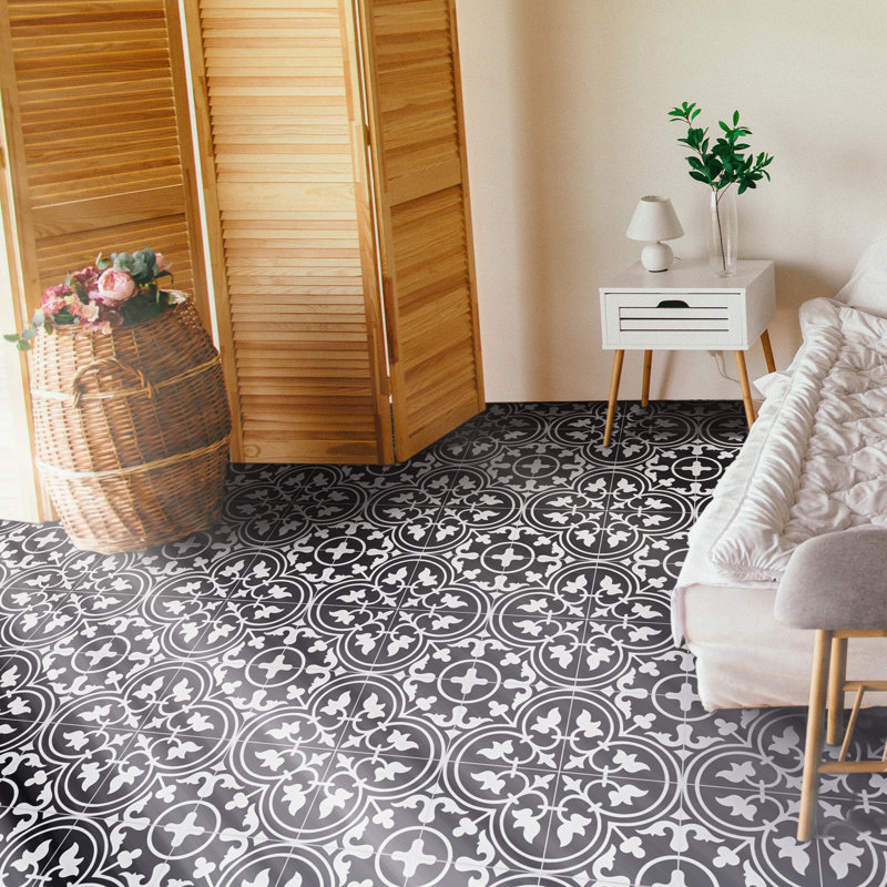 Casa 8" x 8" Cement Patterned Wall & Floor Tile, Black/White