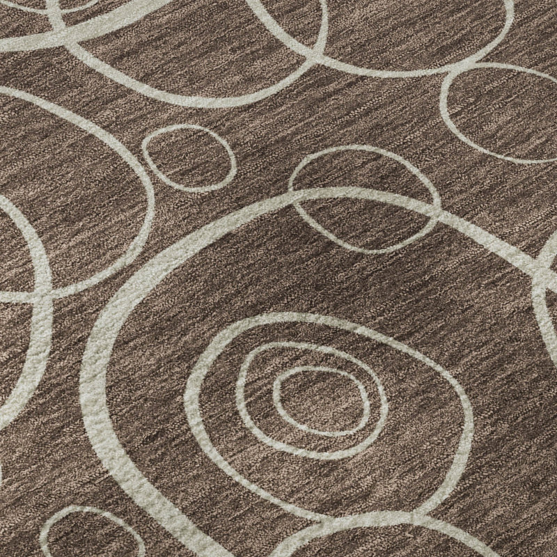 Premium Machine Washable Mayfield AMF2407 Bubbles Rug, 8' Round, Brown