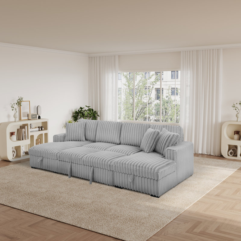 Canapé-lit modulaire en U avec lit escamotable, méridiennes doubles avec rangement, Polyester gris