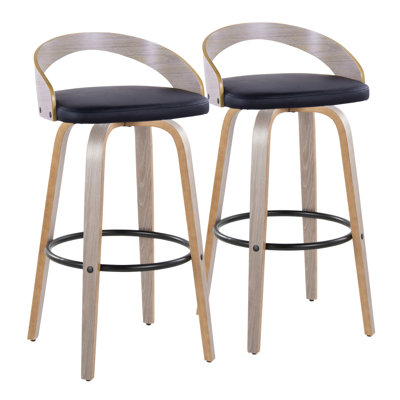 Ensemble de 2 tabourets contemporains en similicuir 35,25 po, repose-pieds rond noir et gris en métal noir