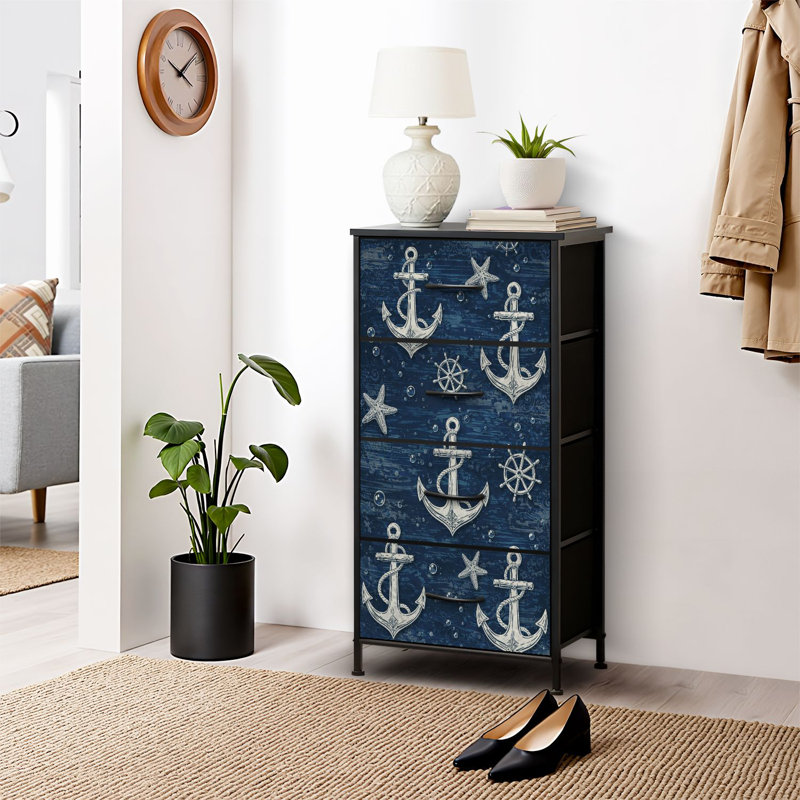 Commode pour commode de chambre à coucher pour commode Ancres sans couture à la main Commodes de mer et commodes de rangement en tissu avec 4 tiroirs