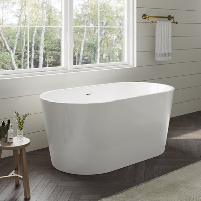 Baignoire autoportante blanche Carissa de 55 pouces avec bonde blanche brillante et garniture de trop-plein