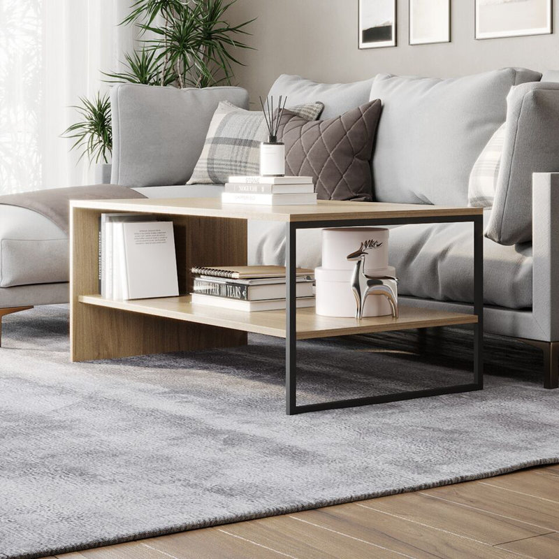 Solid Wood Coffee Table with Storage, Oak