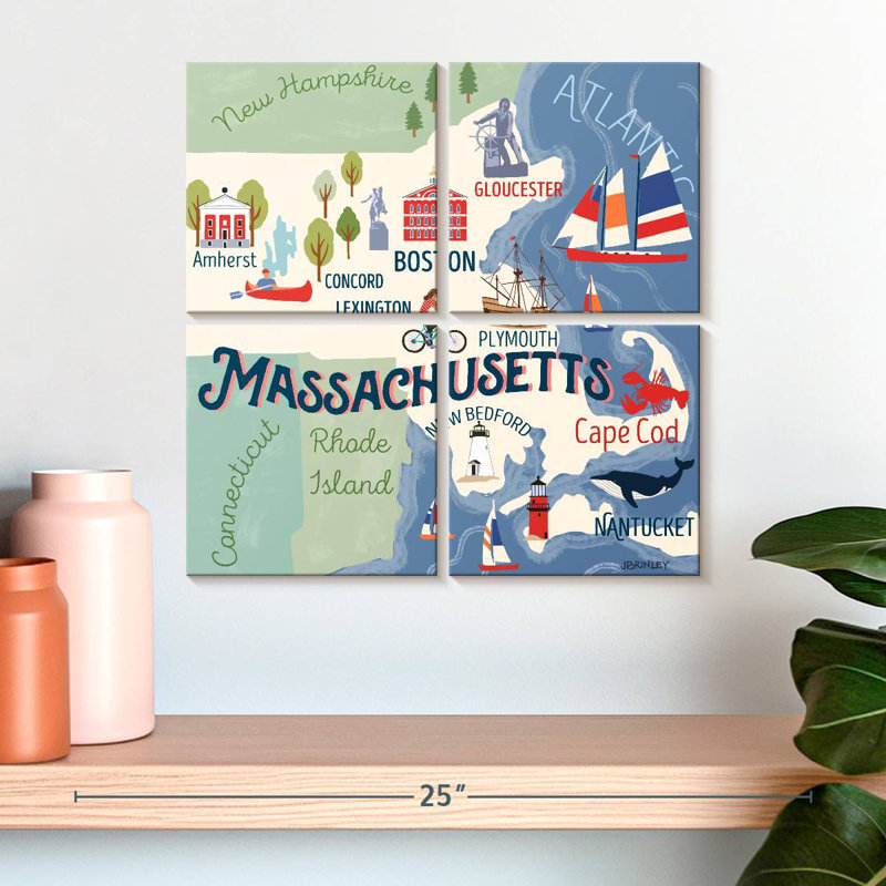 Aliaz State Maps - Massachusetts Attractions, 18" H x 18" W