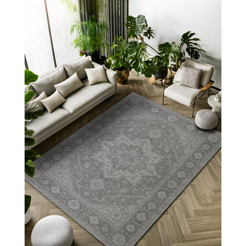 Anatolia Collection Digital Print Cotton-Polyester Gray Oriental Rug, Runner 3'4" x 8'3"