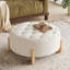 32" Round Coffee Table And Footrest In Chenille Upholstery With L - Shaped Legs For Living Room Decor Modern Elegant Design, Beige Solid Wood Bedroom Resting-133001314