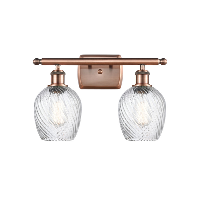 Éclairage pour salle de bain à intensité variable 2 lumières Lyman, Motif cannelé transparent, Cuivre antique