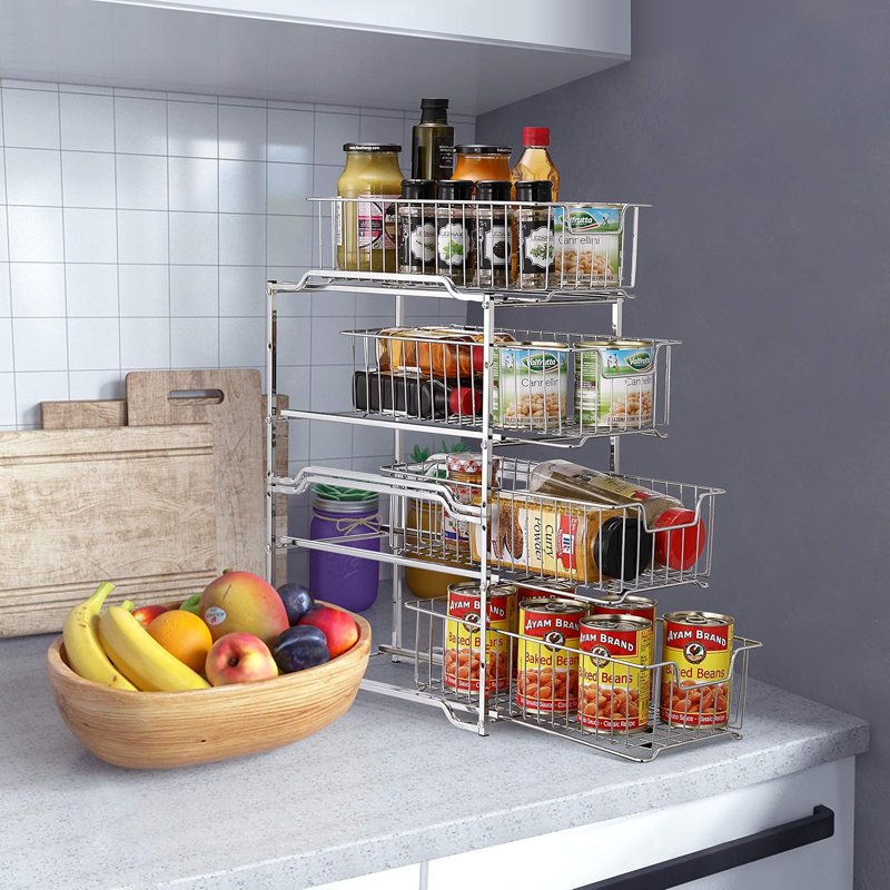 Simple Trending 2 Pack Stackable 2 Tier Under Sink Cabinet Organizer With Sliding Storage Drawer, Chrome