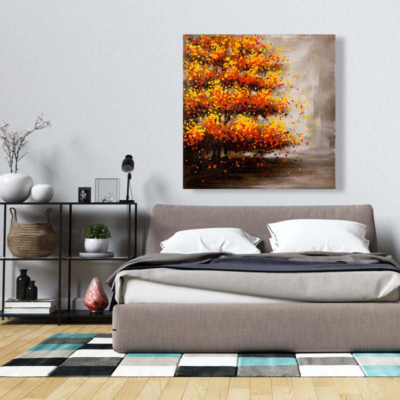 Dotted Tree - Landscapes Orange Canvas for Home Decor