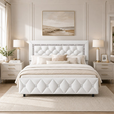 Alber Faux Leather Diamond Tufted Platform Bed - Headboard Included