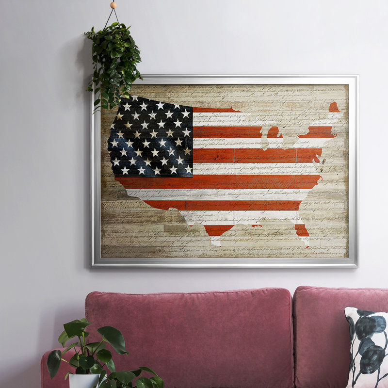 " American Flag ", Silver, 14" H x 20" W x 1.5" D