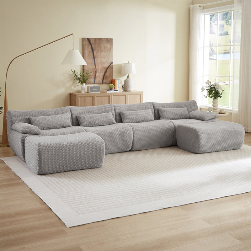 Canapés modulaires pour salon, canapé convertible en U avec repose-pieds, Grey Corduroy, Grey