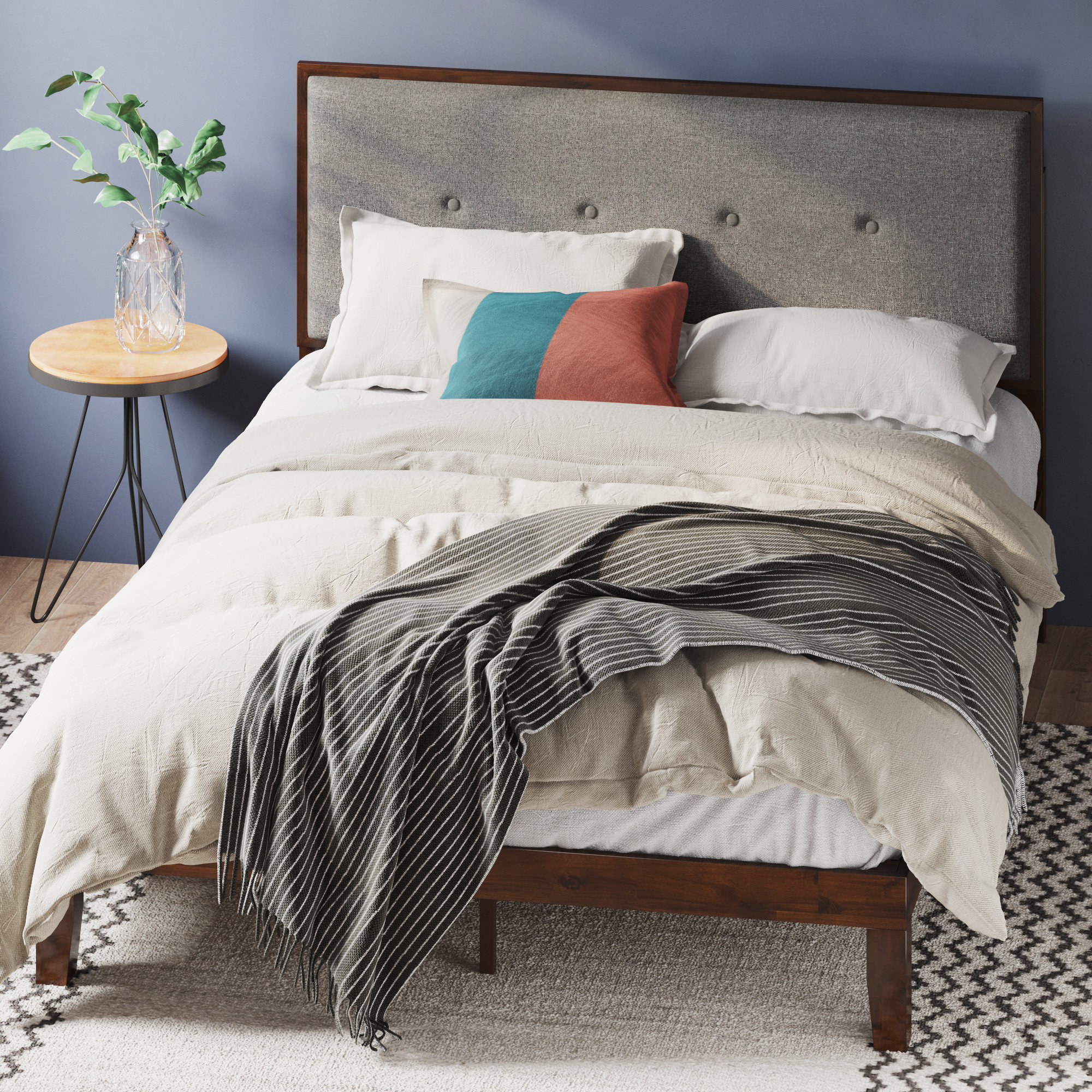 Zinus Moiz 42 inch Wood Platform Bed Frame with Adjustable Upholstered