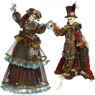 Fall Inspired 2 Piece Stately Skeleton Figurine Set