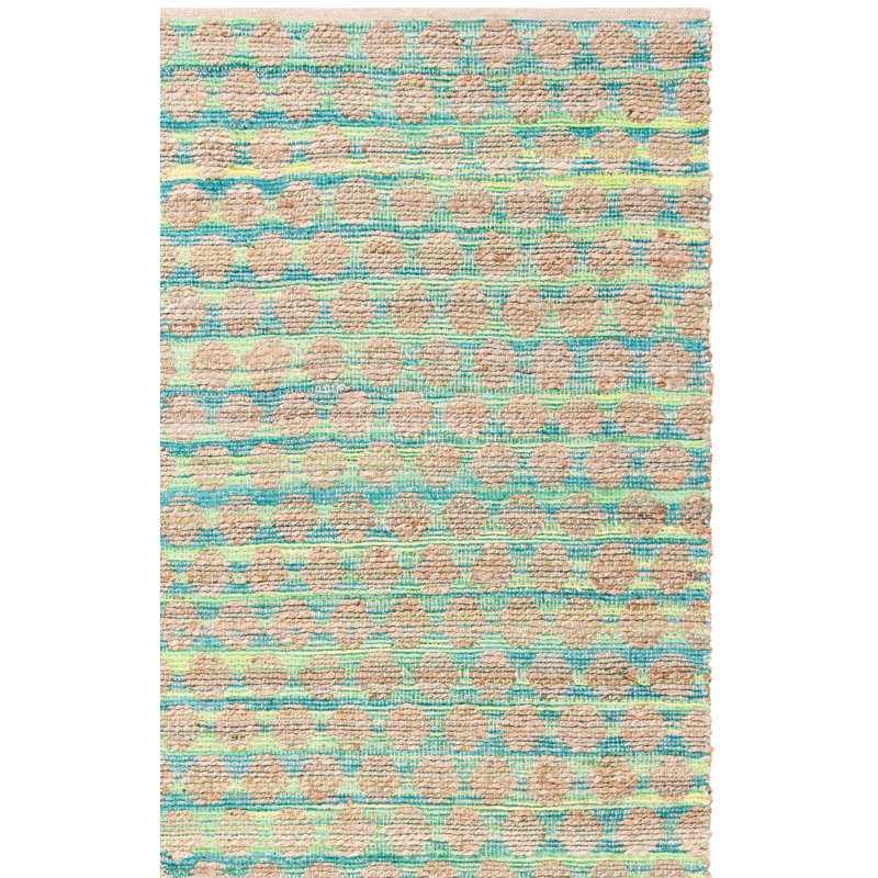 Arria Cape Cod Hand Woven Jute/Cotton Polka Dots Rug in Teal/Natural, Runner 2'3" x 8'