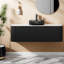 Meuble-lavabo mural moderne noir avec lavabo en verre et grand rangement