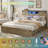 Farmhouse Bed Frame With Led Lights And Charging Station, Wooden Platform Bed With 2 Storage Drawers, Rustic Accent Headboard With Sliding Barn Door Storage Cabinets, White-1283342776-1310404668